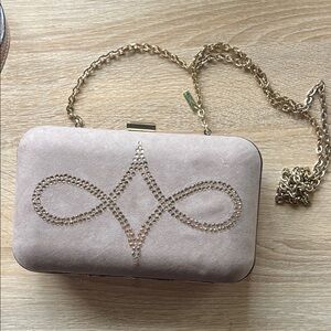 Menbur Elegant Beige Clutch with Gold Chain